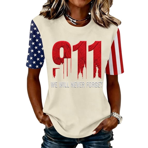 Women's Never Forget 911 Memorial T Shirt Flag Printed Vintage 9/11 Memorial Shirt Courage Patriotic Hope 9-11 Memorial Shirt