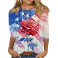 thumbnail image 1 of Women's New 3/4 Sleeve Round Neck Pullover Independence Day Casual Printed Top T-shirt, 1 of 4