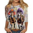thumbnail image 1 of Women's New 3/4 Sleeve Round Neck Pullover Racing Festival Casual Printed Top T-shirt, 1 of 4