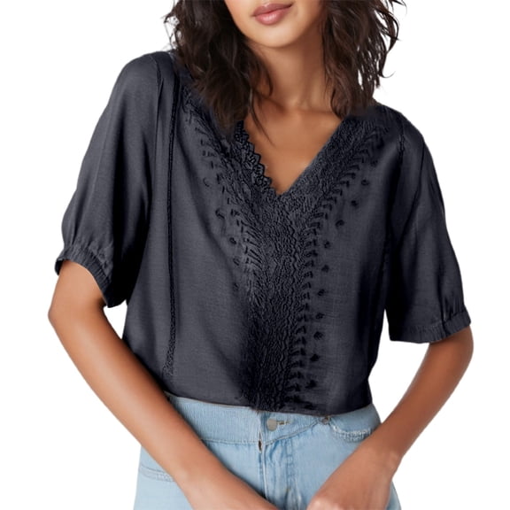 Women's New And Linen Short Sleeved Shirt Embroidered Loose Casual Plus Size T Shirt For Women