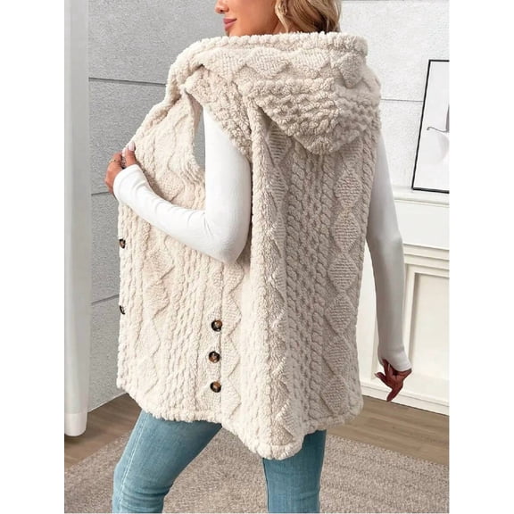 Women's New Autumn/Winter Solid Color Sleeveless Hooded Coral Fleece Jacket Casual Fall