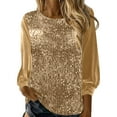 thumbnail image 1 of Women's New Casual Crew Neck Long Sleeve Sleeve Sleeve Loose Sequin Blouse Shirt, 1 of 2