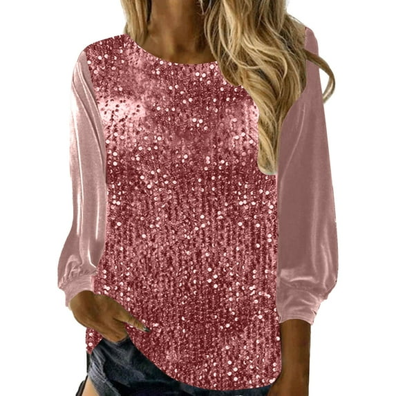 Women's New Casual Crew Neck Long Sleeve Sleeve Sleeve Loose Sequin Blouse Shirt