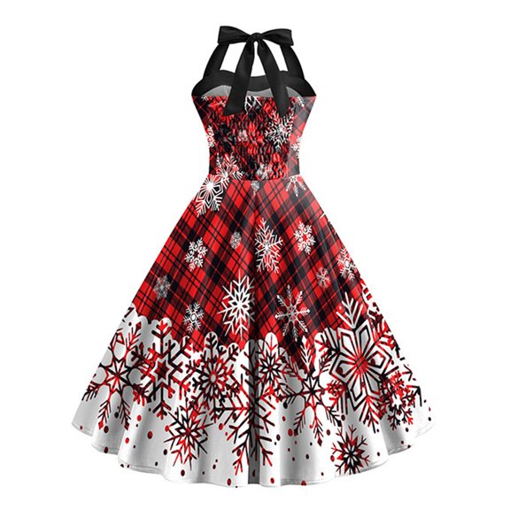 Women's New Christmas Dress Snowflake Printed Clothing Strap High Waist Dress