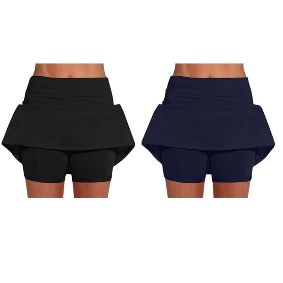 Women's New Color Mid-Waist Skirt shorts Sports Casual Shorts Bottoming Skirt shorts A-Navy