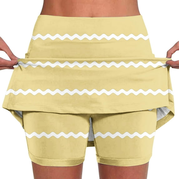 Women's New Elastic Yoga Skirt Pants Moire Print Lightweight Flowy Tennis Shorts Mid-waist Athletic Sports Pants