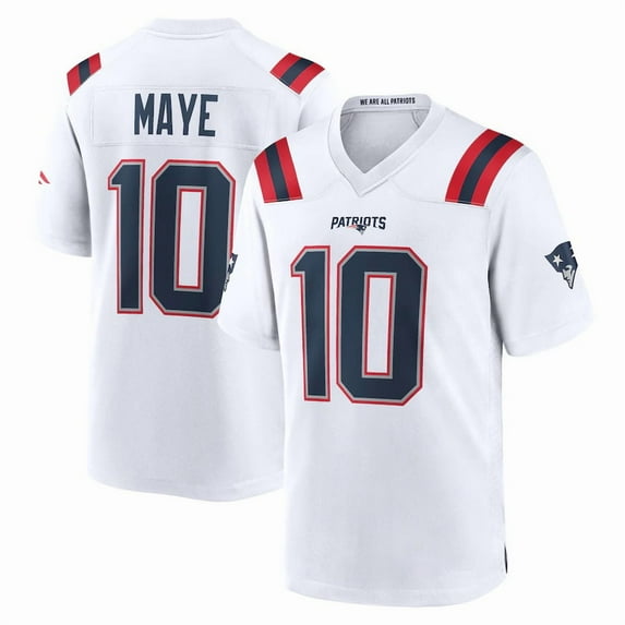 Women's New England Maye 10 White Stitched T-Shirts Sports Player Game Top, X-Large