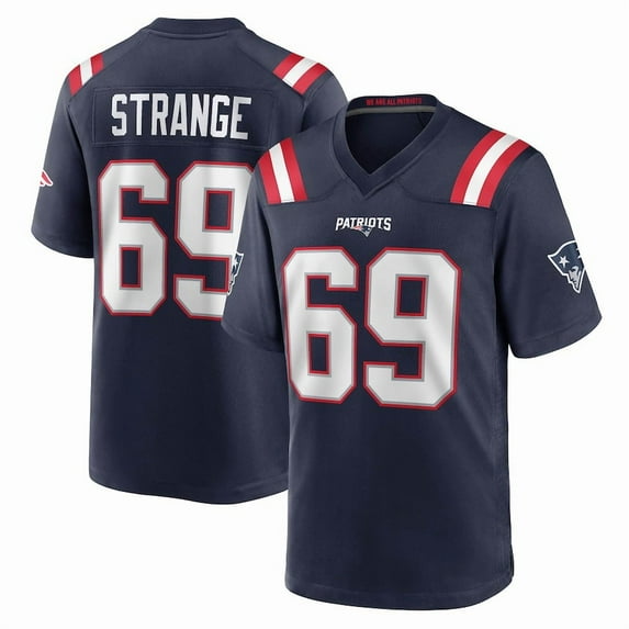 Women's New England Strange 69 Navy Stitched T-Shirts Sports Player Game Top, X-Large