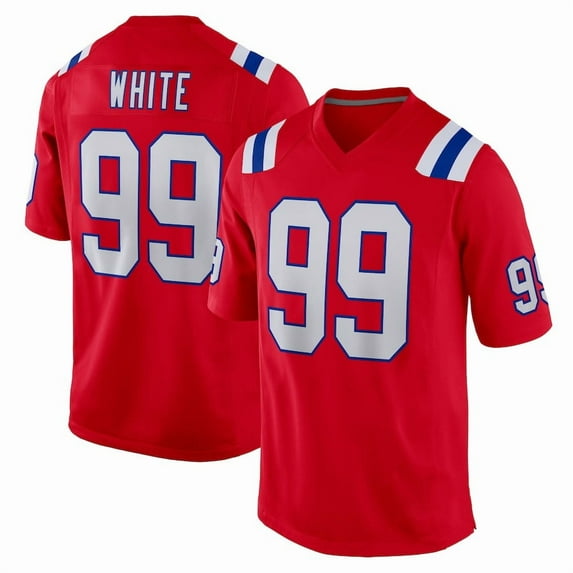 Women's New England White 99 Red Stitched T-Shirts Sports Player Game Top, Medium