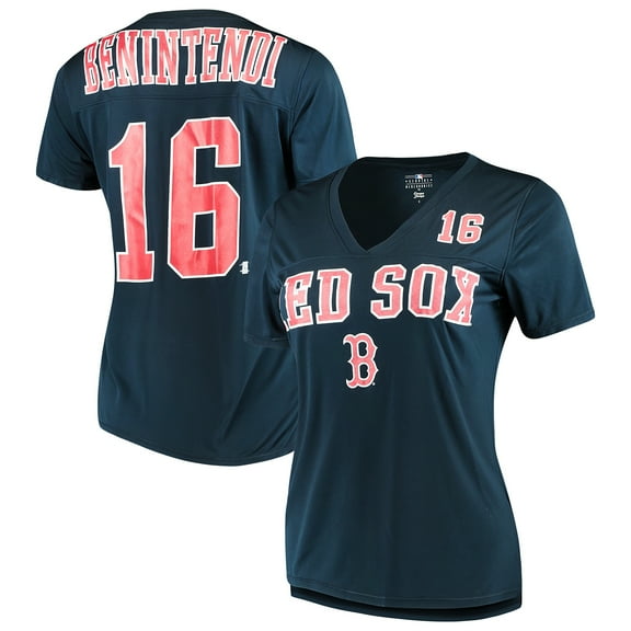 Women's New Era Andrew Benintendi Navy Boston Red Sox Name & Number T-Shirt