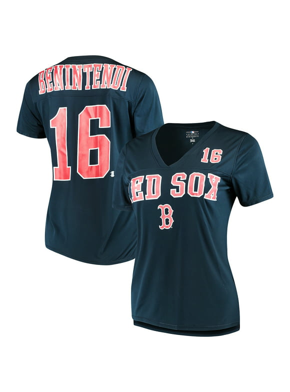 Women's New Era Andrew Benintendi Navy Boston Red Sox Name & Number T-Shirt