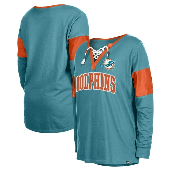 Women's New Era Aqua Miami Dolphins Lace-Up Notch-Neck Long Sleeve T-Shirt