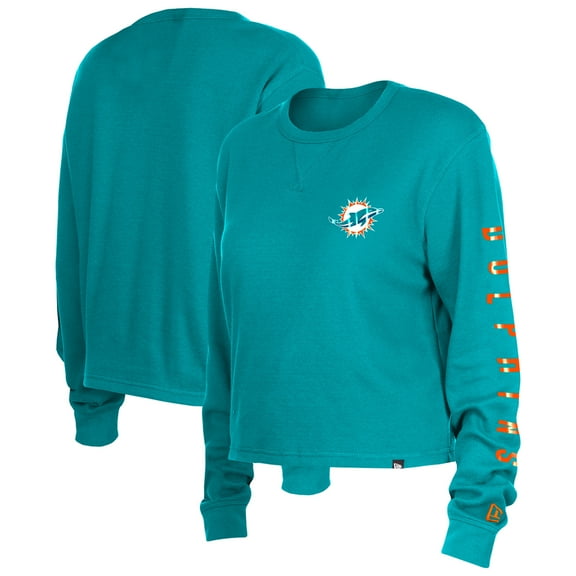 Women's New Era  Aqua Miami Dolphins Sport Night Thermal Long Sleeve Cropped-T-Shirt