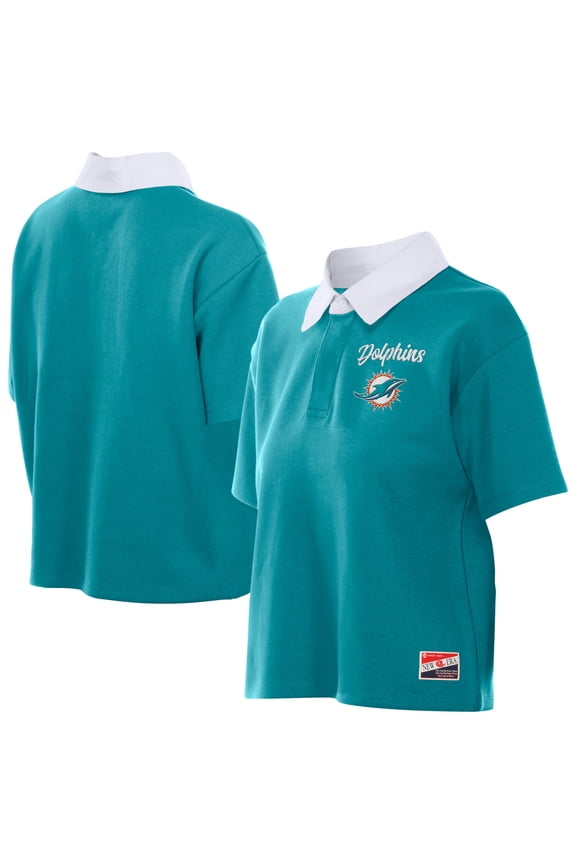 Women's New Era Aqua Miami Dolphins Throwback Boxy Cropped Polo