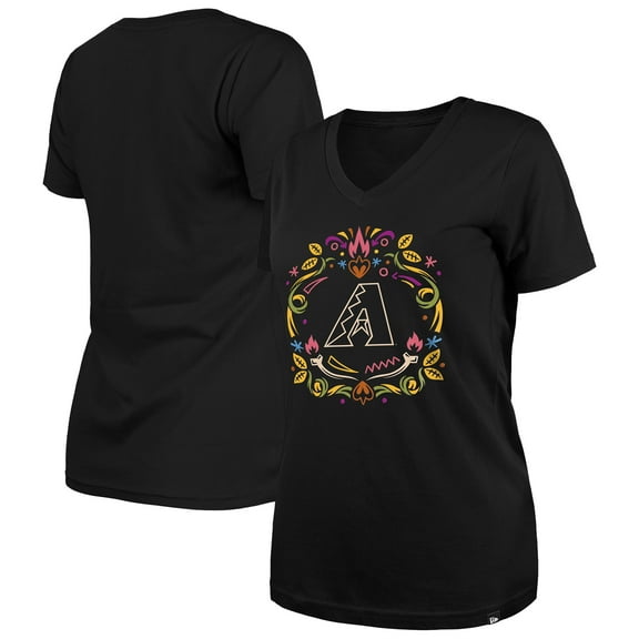 Women's New Era Black Arizona Diamondbacks D-a de los Muertos V-Neck T-Shirt