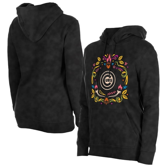 Women's New Era Black Chicago Cubs D-a de Muertos Mineral Wash Hoodie Sweatshirt