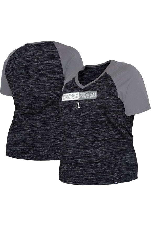 Women's New Era Black Chicago White Sox Plus Size Space Dye Raglan V-Neck T-Shirt