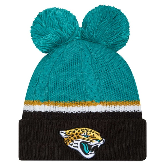 Women's New Era Black Jacksonville Jaguars Double Bubble Cuffed Knit Hat with Poms