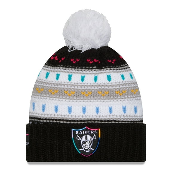 Women's New Era Black Las Vegas Raiders 2025 NFL Crucial Catch Cuffed Knit Hat with Pom