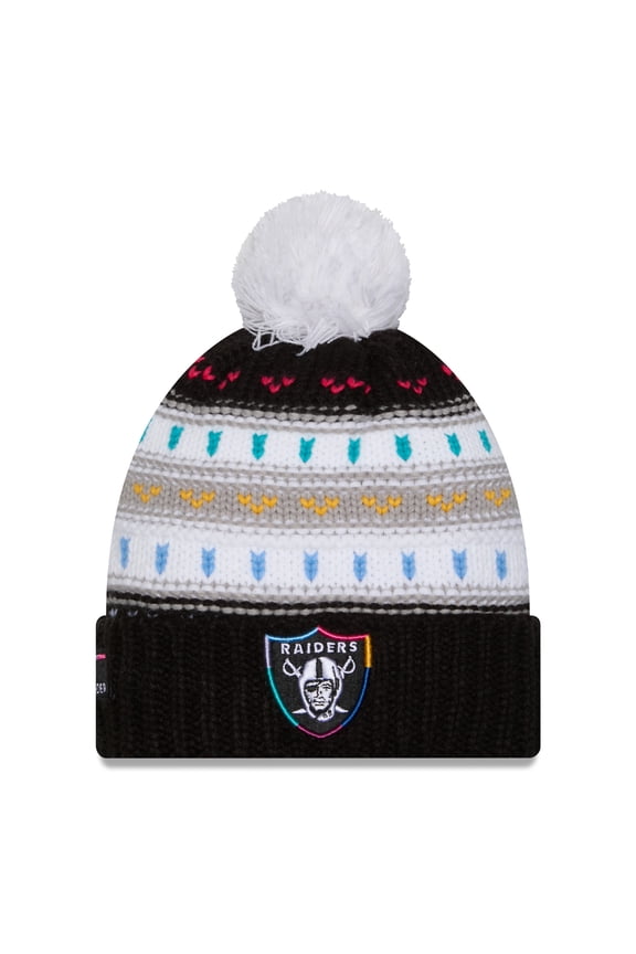 Women's New Era Black Las Vegas Raiders 2025 NFL Crucial Catch Cuffed Knit Hat with Pom