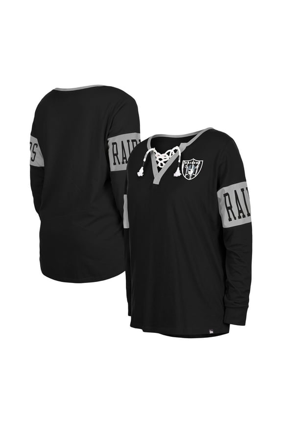 Women's New Era Black Las Vegas Raiders Lace-Up Notch Neck Long Sleeve T-Shirt