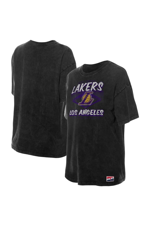 Women's New Era Black Los Angeles Lakers Throwback Mineral Wash Oversized T-Shirt