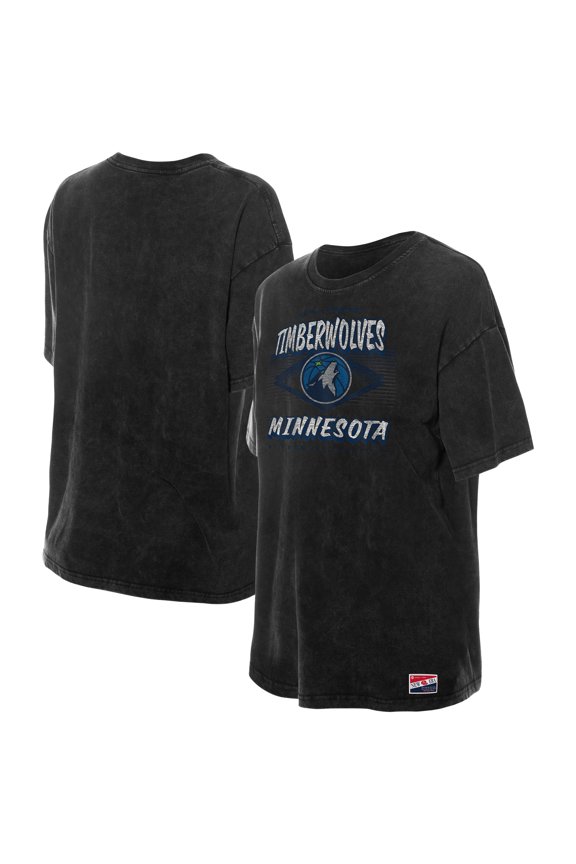 Women's New Era Black Minnesota Timberwolves Throwback Mineral Wash Oversized T-Shirt