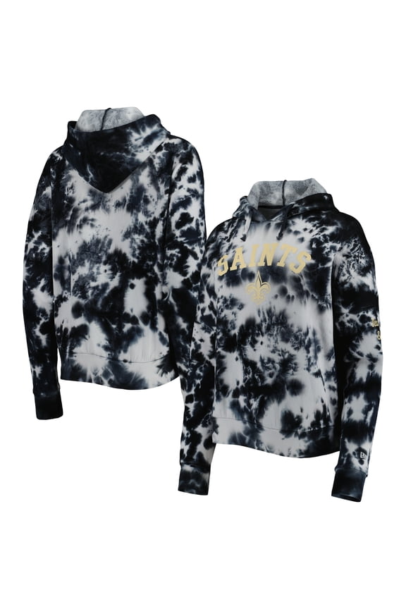 Women's New Era Black New Orleans Saints Cloud Dye Fleece Pullover Hoodie