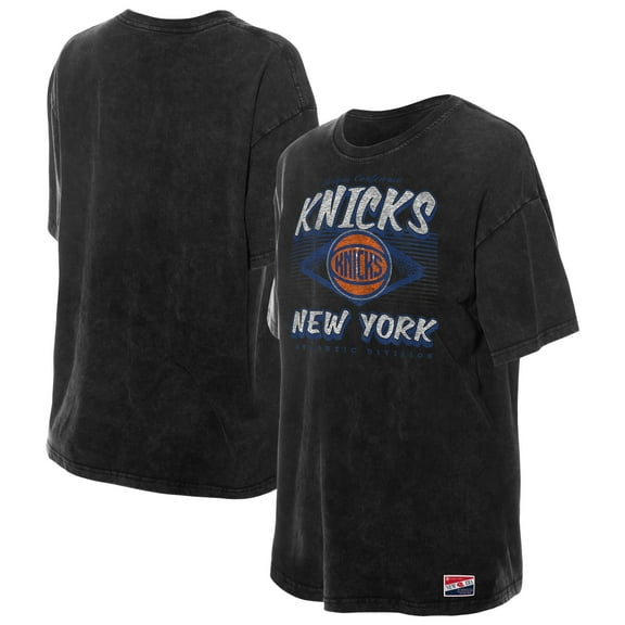 Women's New Era Black New York Knicks Throwback Mineral Wash Oversized T-Shirt