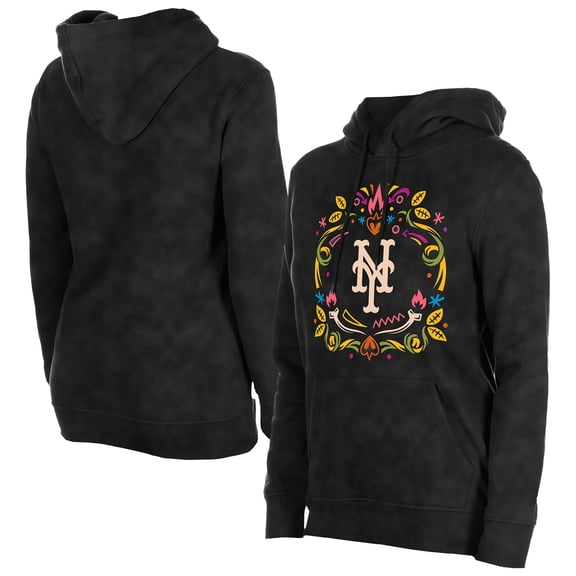 Women's New Era Black New York Mets D-a de Muertos Mineral Wash Hoodie Sweatshirt
