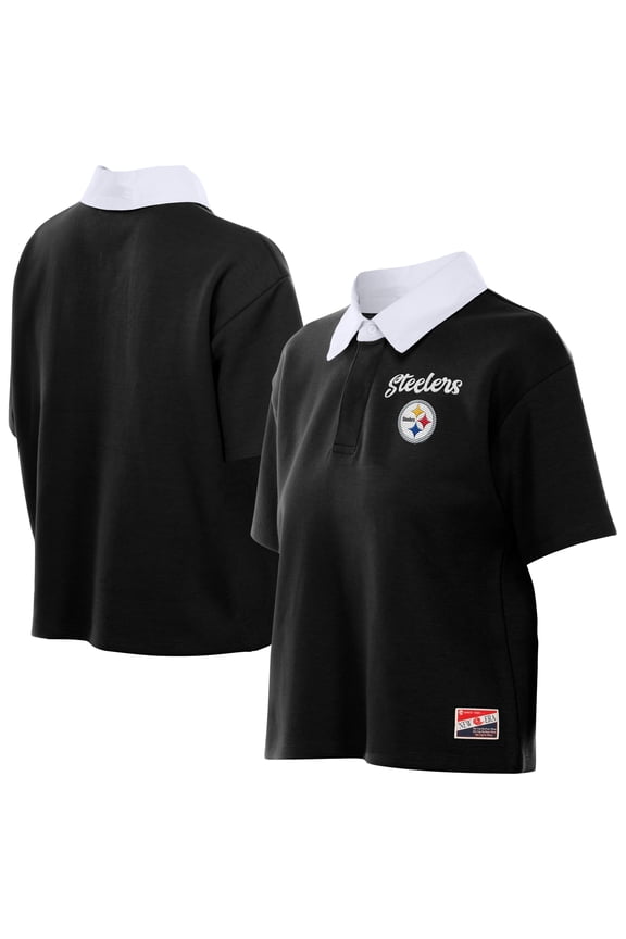 Women's New Era Black Pittsburgh Steelers Throwback Boxy Cropped Polo