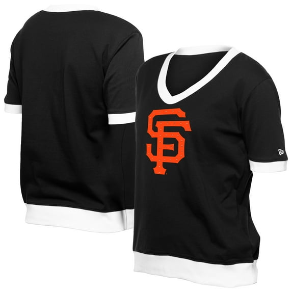 Women's-New Era Black San Francisco Giants Game Day Rhinestone V-Neck T-Shirt