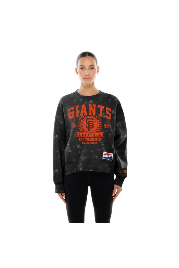 Women's New Era  Black San Francisco Giants Throwback Oversized Boxy Sweatshirt