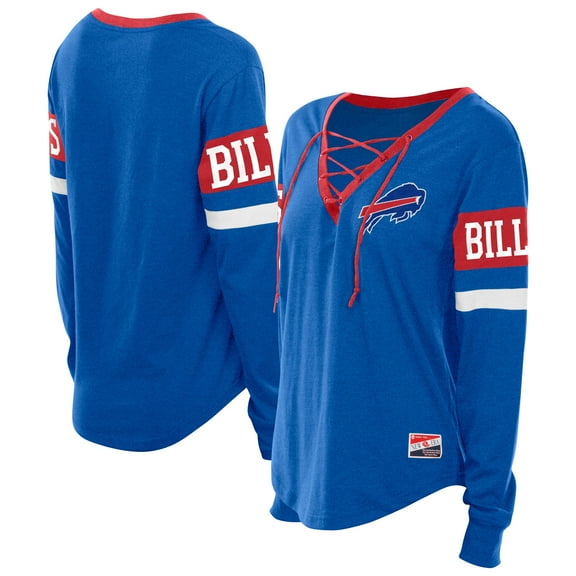 Women's New Era Blue Buffalo Bills Plus Size Throwback Lace-Up Long Sleeve T-Shirt