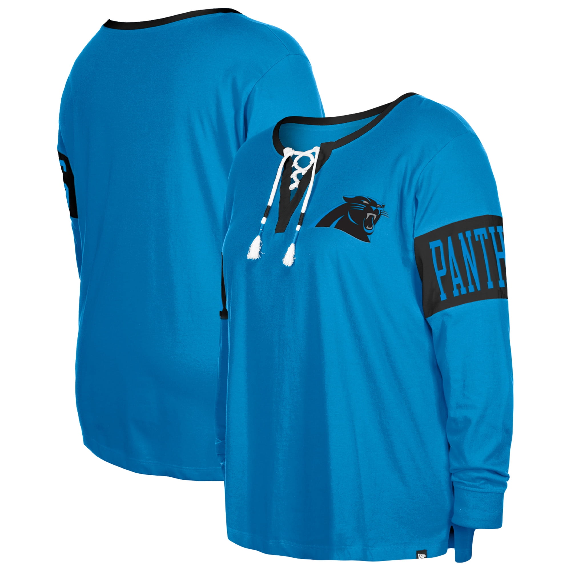 Women s New Era Blue Carolina Panthers Plus Size Lace Up Notch Neck Long Sleeve T Shirt Walmart
