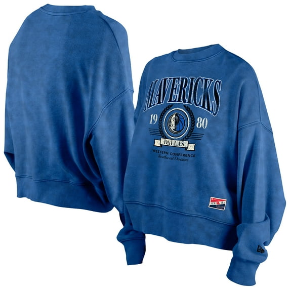 Women's New Era Blue Dallas Mavericks Hardwood Classics Enzyme Wash Oversized Boxy Pullover Sweatshirt