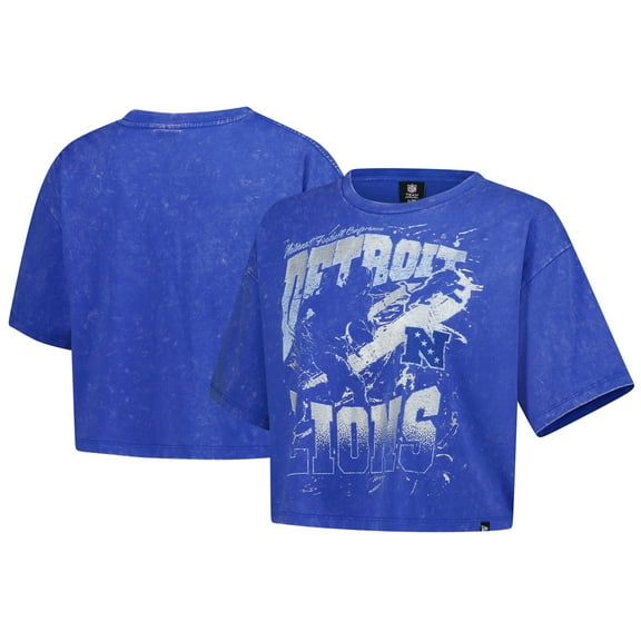 Women's New Era Blue Detroit Lions Cropped Boxy Sport Classics Mineral Wash T-Shirt