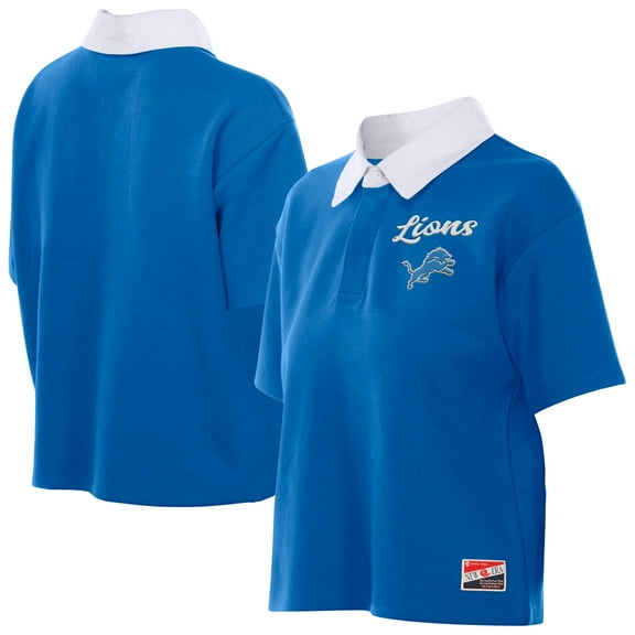 Women's New Era Blue Detroit Lions Throwback Boxy Cropped Polo