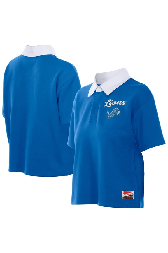 Women's New Era Blue Detroit Lions Throwback Boxy Cropped Polo