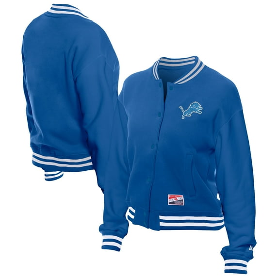 Women's New Era Blue Detroit Lions Throwback Fleece Full-Snap Jacket