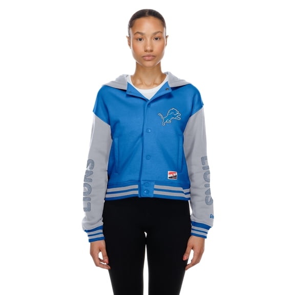 Women's New Era Blue Detroit Lions Throwback Full-Snap Hooded Jacket