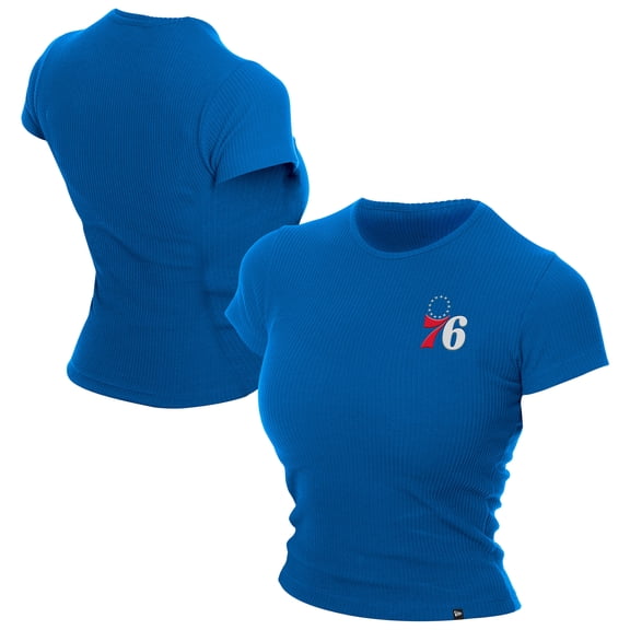Women's New Era  Blue Philadelphia 76ers Leisure Collection Baby Doll Cropped T-Shirt
