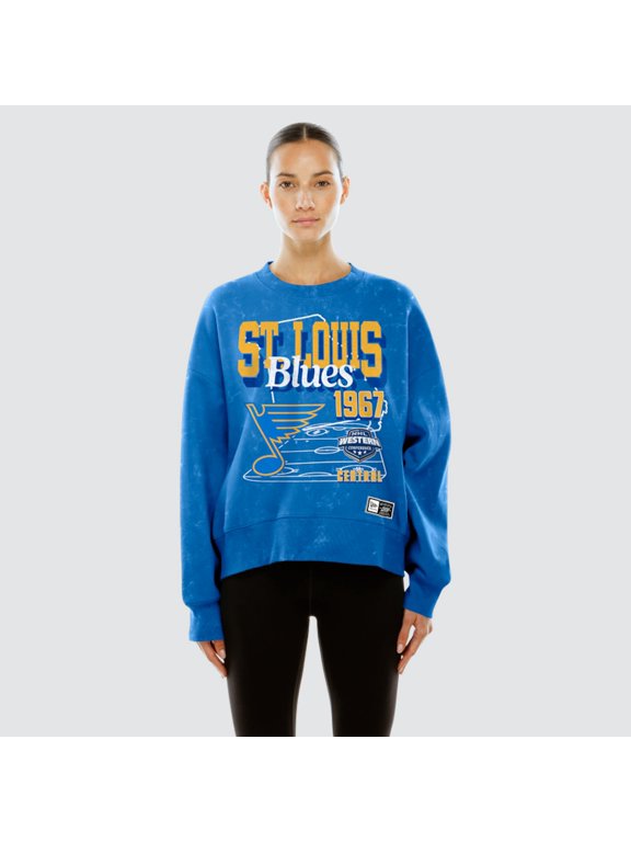 Women's New Era Blue St. Louis Blues Throwback Mineral Wash French Terry Crew Sweatshirt