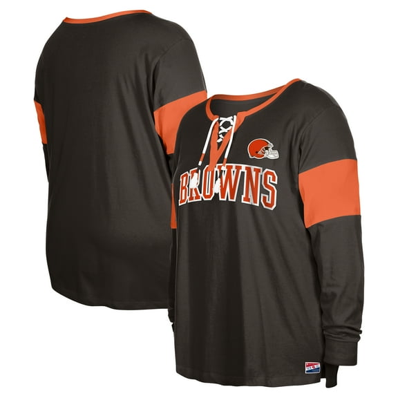 Women's New Era Brown Cleveland Browns Plus Size Lace-Up Notch Neck Long Sleeve T-Shirt