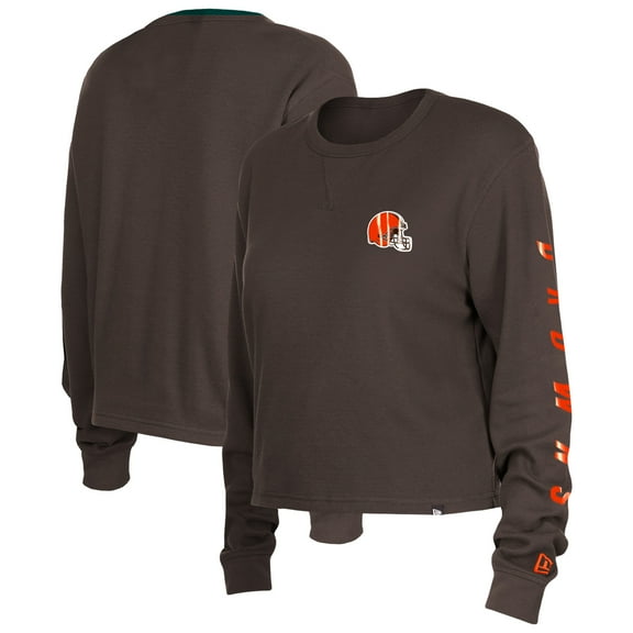 Women's New Era  Brown Cleveland Browns Sport Night Thermal Long Sleeve Cropped-T-Shirt