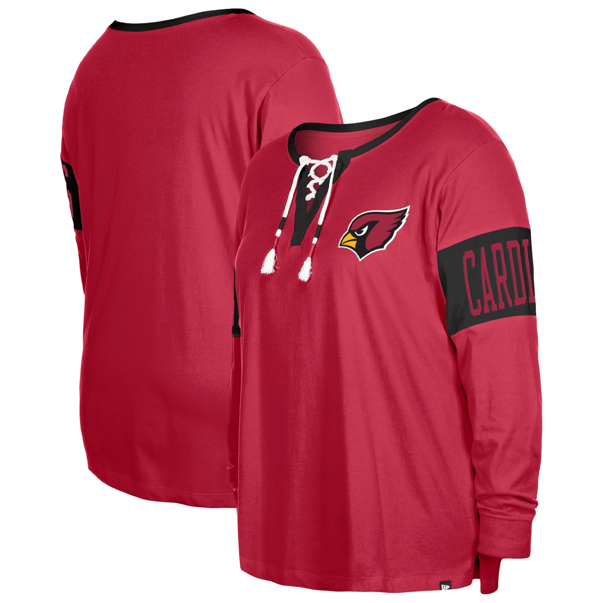 Women's New Era Cardinal Arizona Cardinals Plus Size Lace-Up Notch Neck ...