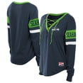 thumbnail image 1 of Women's New Era College Navy Seattle Seahawks Plus Size Throwback Lace-Up Long Sleeve T-Shirt, 1 of 3