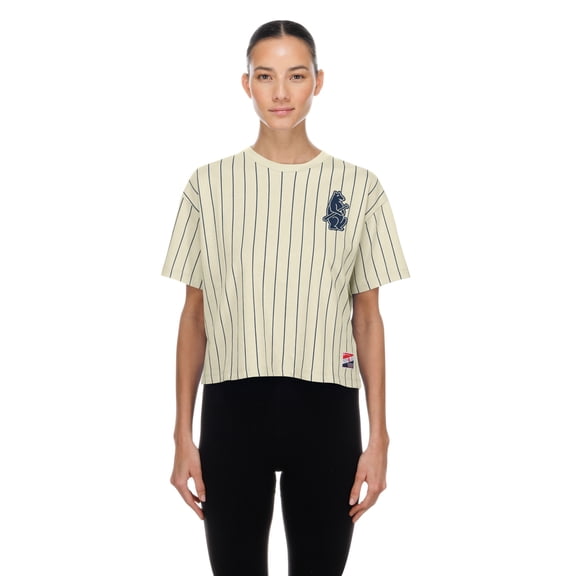 Women's New Era Cream Chicago Cubs Throwback Boxy T-Shirt