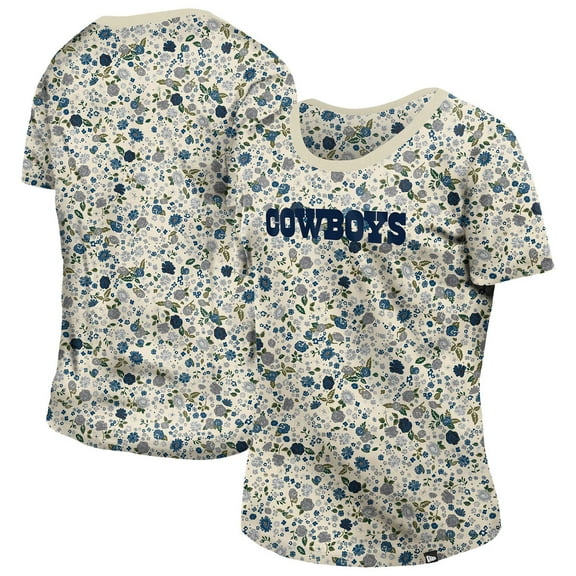 Women's New Era Cream Dallas Cowboys Glam Game Floral Scoop Neck T-Shirt