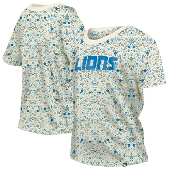 Women's New Era Cream Detroit Lions Glam Game Floral Scoop Neck T-Shirt